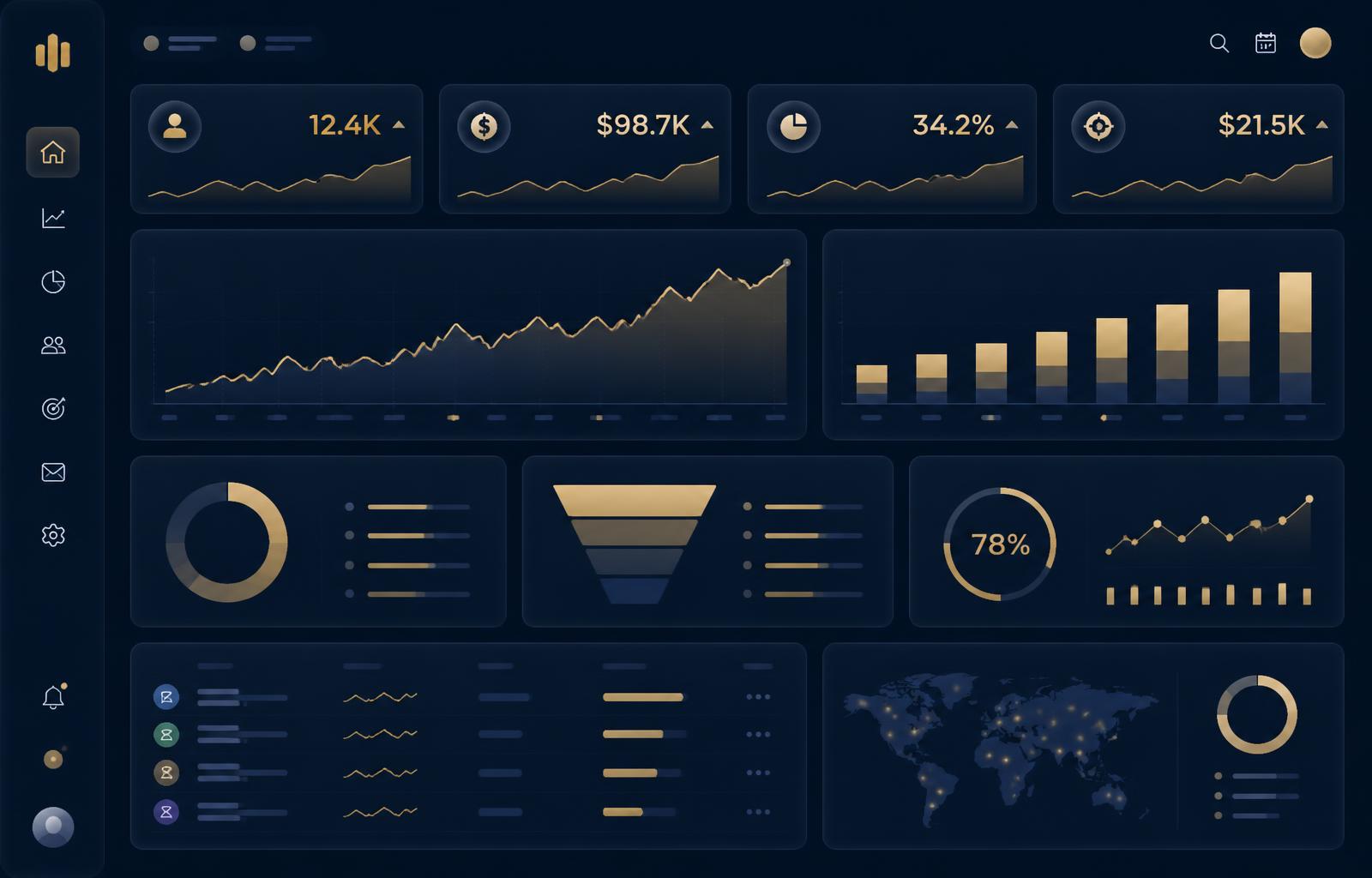 Painel de performance com métricas de campanhas em crescimento
